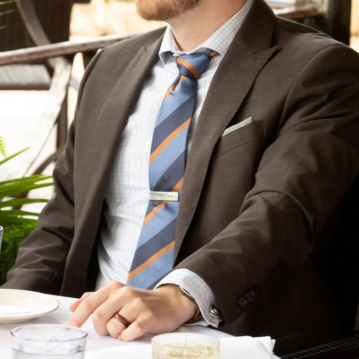 Ox and Bull Trading Co. The Andrew Tie (Blue Orange Stripe Men's Tie)