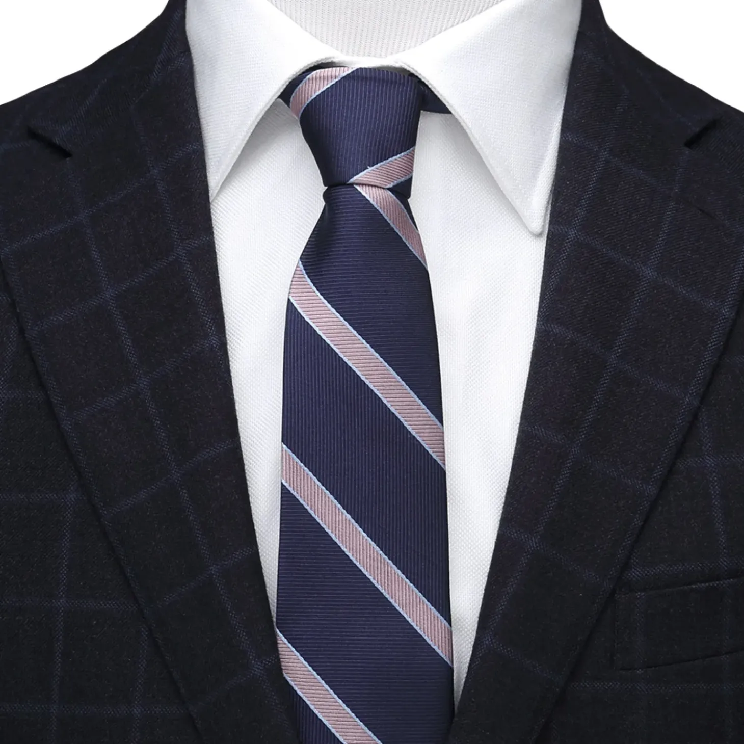 Ox and Bull Trading Co. The Travis Tie (Navy Pink Stripe Men's Tie)