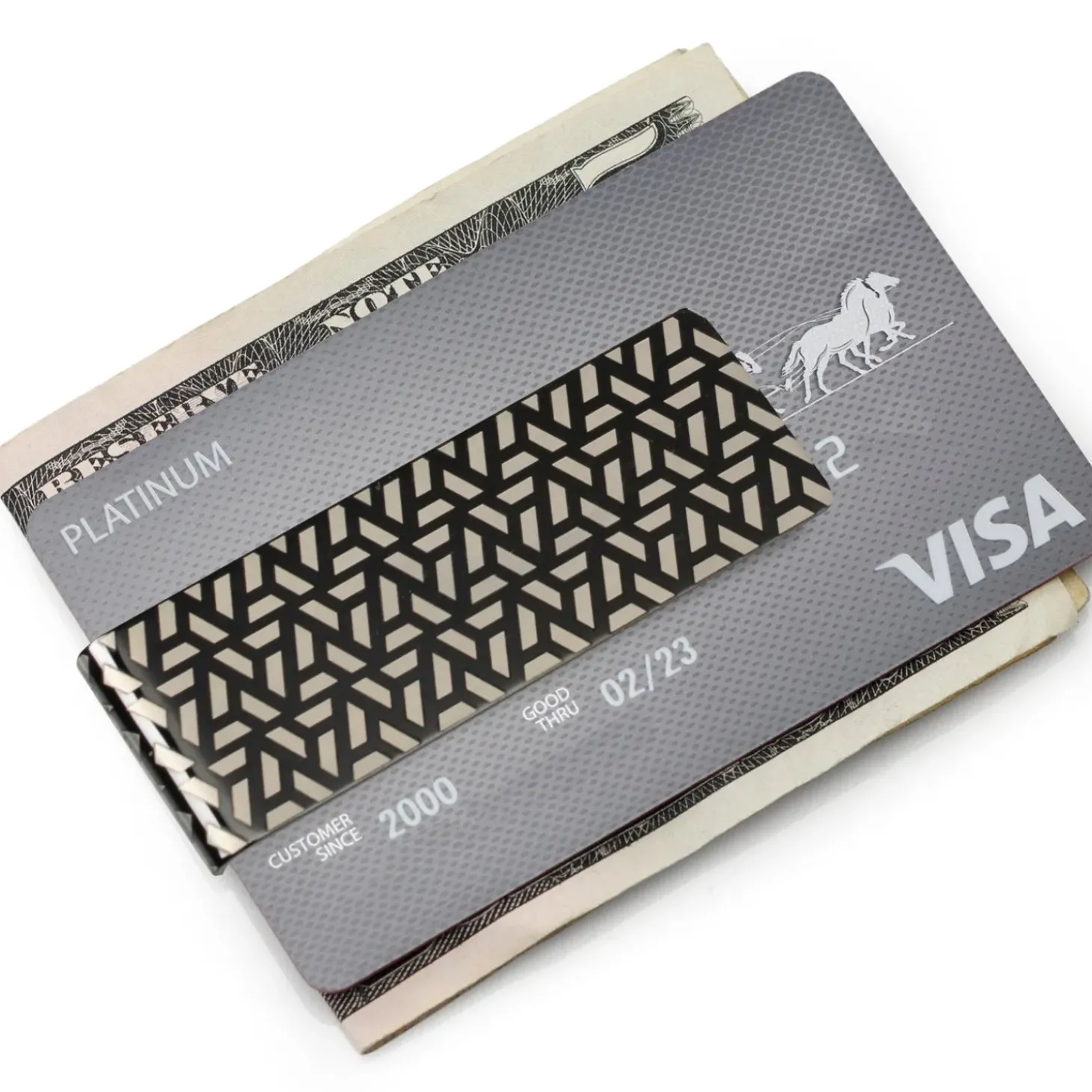 Ox and Bull Trading Co. Treaded Geometric Stainless Steel Gunmetal Engravable Money Clip