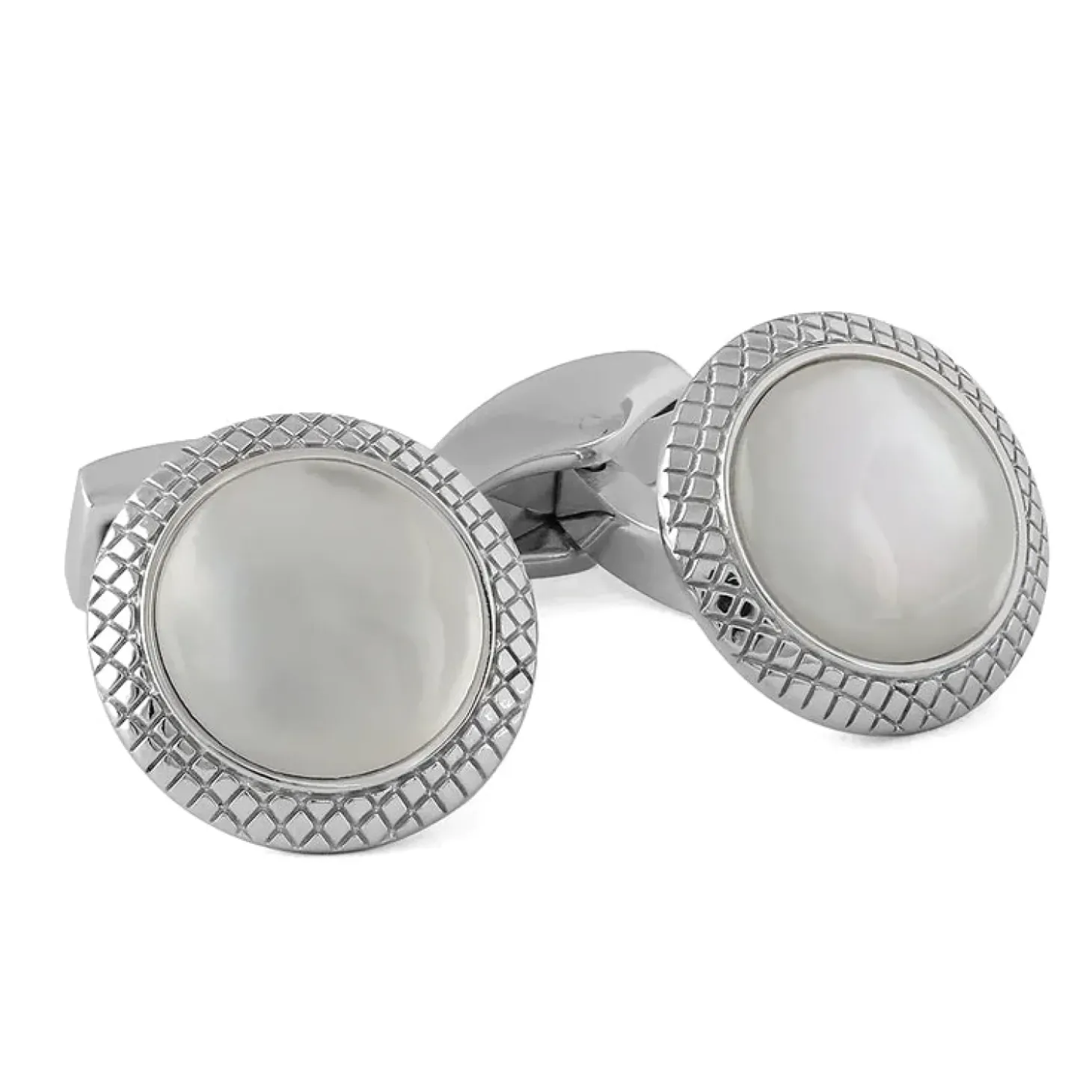 Tateossian White Mother of Pearl Bullseye Semi Precious Cufflinks Palladium Plated