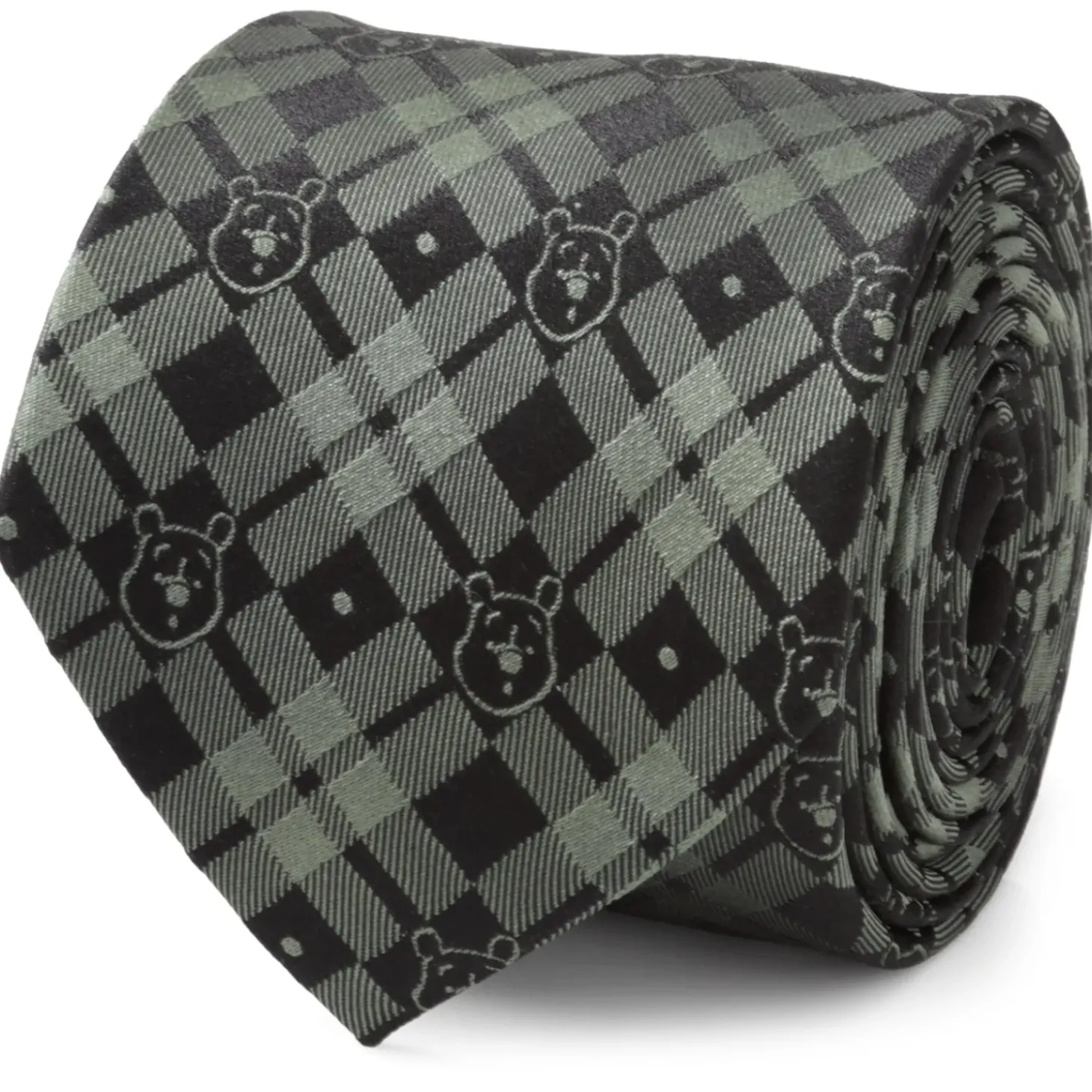 Disney Winnie The Pooh Green Black Plaid Men's Tie