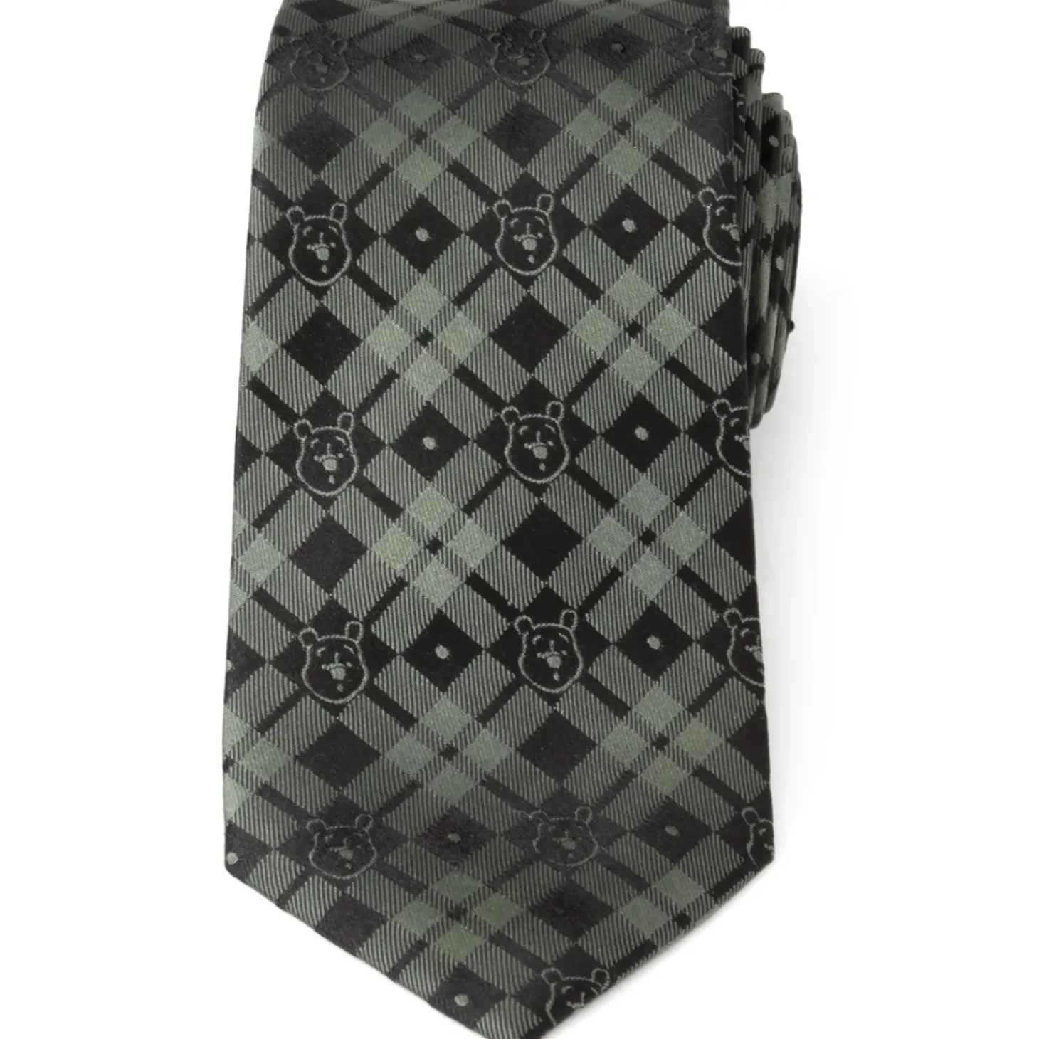 Disney Winnie The Pooh Green Black Plaid Men's Tie